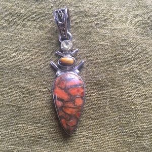 Agate, Tiger’s Eye, and Crystal Silver Pendant